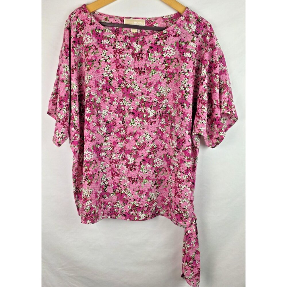 Michael Michael Kors Womens Top Size Medium Pink Floral Short Sleeve Blouse